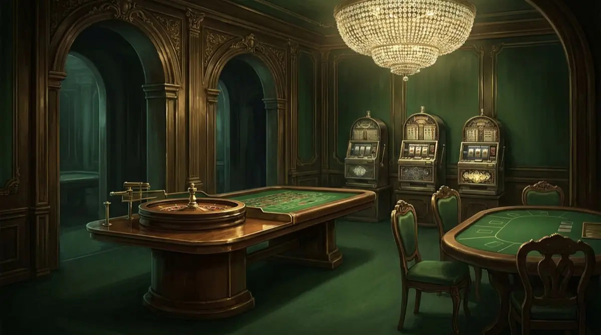 Ambiance de soirée jeux à la maison : salle de casino années folles